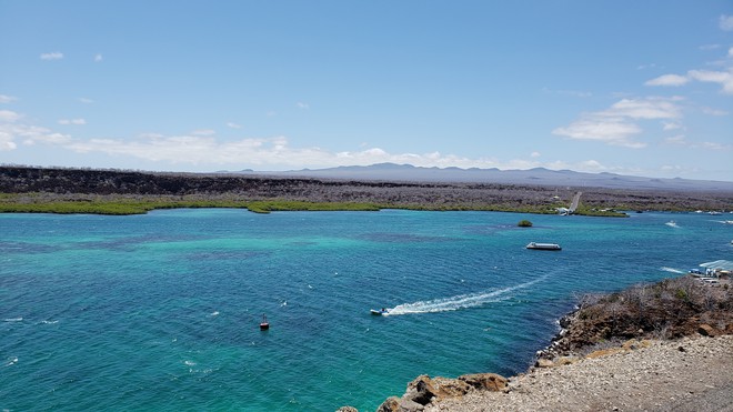 Vista do canal Itabaca, que separa a Ilha de Baltra da Ilha de Santa Cruz.